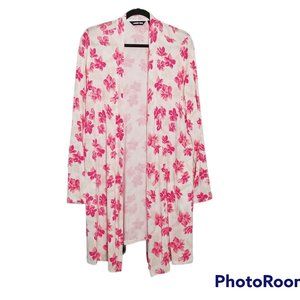 Lands' End Jersey Knit Fuchsia Floral Cardigan, Size L